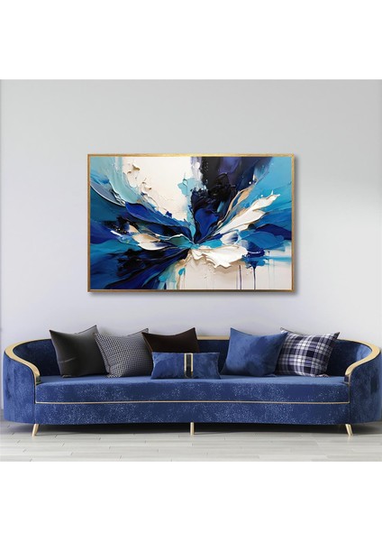 Yağlı Boya Dokulu Tablo Mavi Beyaz Soyut U08033