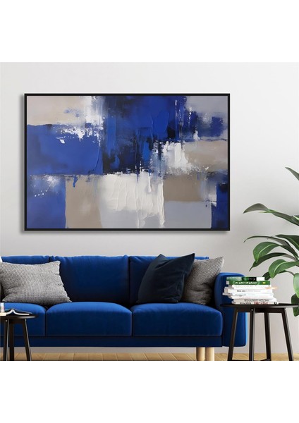 Yağlı Boya Dokulu Tablo Lacivert Beyaz Soyut U08083