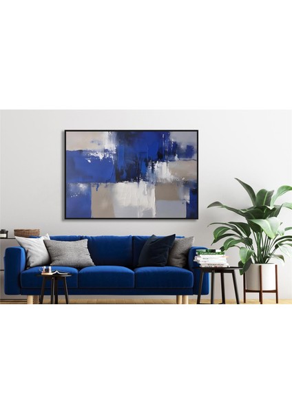 Yağlı Boya Dokulu Tablo Lacivert Beyaz Soyut U08083 fiyatları
