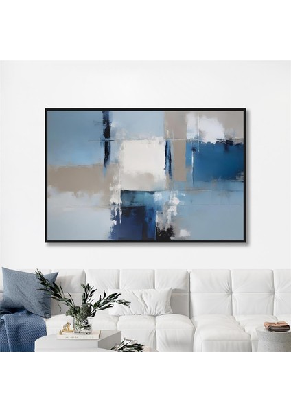 Yağlı Boya Dokulu Tablo Mavi Beyaz Soyut U08085