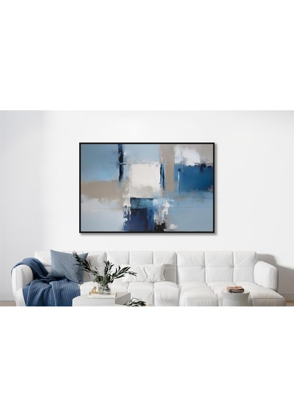 Yağlı Boya Dokulu Tablo Mavi Beyaz Soyut U08085 fiyatları