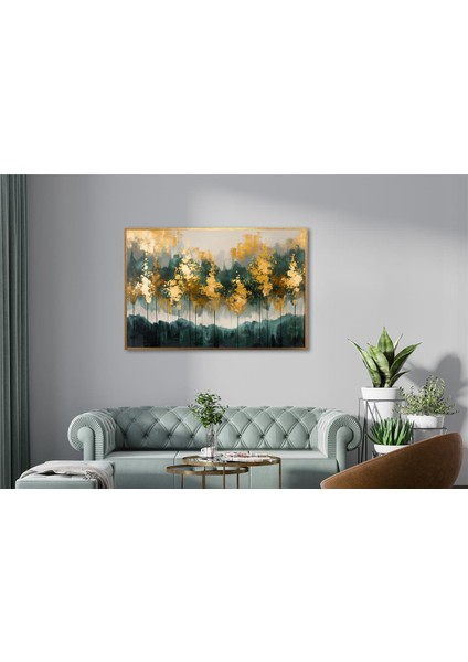 Yağlı Boya Dokulu Tablo Altın Yeşil Ağaçlı Soyut Manzara U01015 fiyatları