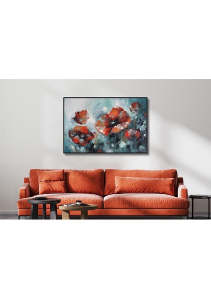Yağlı Boya Dokulu Tablo Modern Kırmızı Gelincikler U02016