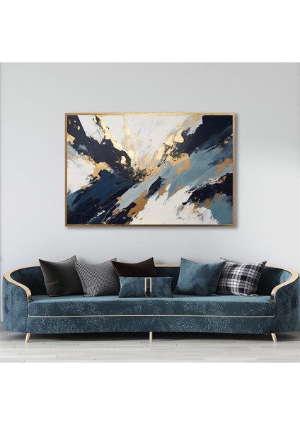 Yağlı Boya Dokulu Tablo Siyah Mavi Altın Soyut U08109