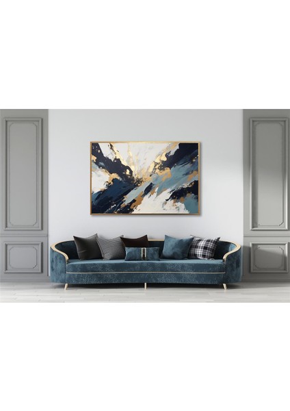 Yağlı Boya Dokulu Tablo Siyah Mavi Altın Soyut U08109 fiyatları