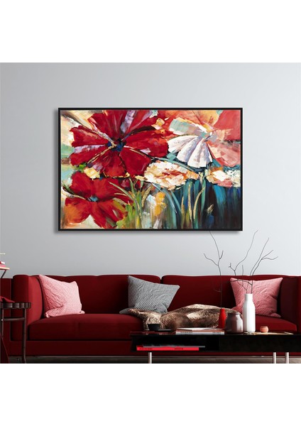 Yağlı Boya Dokulu Tablo Modern Renkli Çiçekler U02020