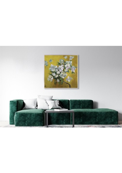 Yağlı Boya Dokulu Tablo Dalda Modern Bahar Çiçekleri U02024