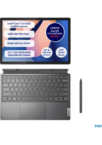 Ideapad Duet5 Intel® Core™ I5-1335U 16GB 512SSD 12,4" 83B3006PTX Freedos Dokunmatik Bilgisayar