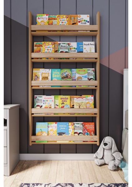 Montessori 5 Raflı Mdf Çocuk Kitaplığı 154*80 cm - sonoma