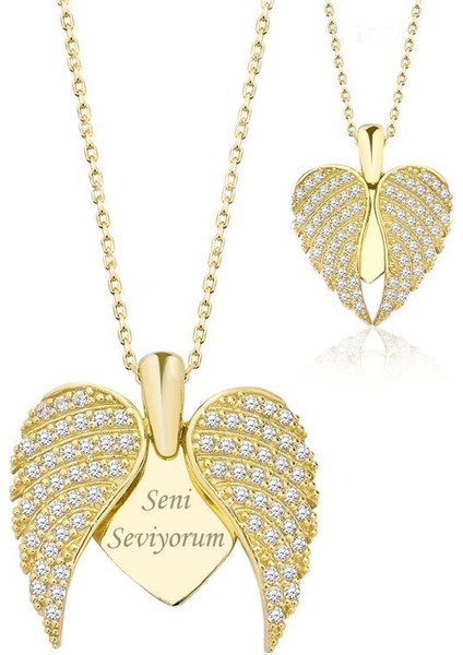 Seni Seviyorum Yazılı Açılır Kapanır Melek Kanadı Gümüş Kolye modelleri