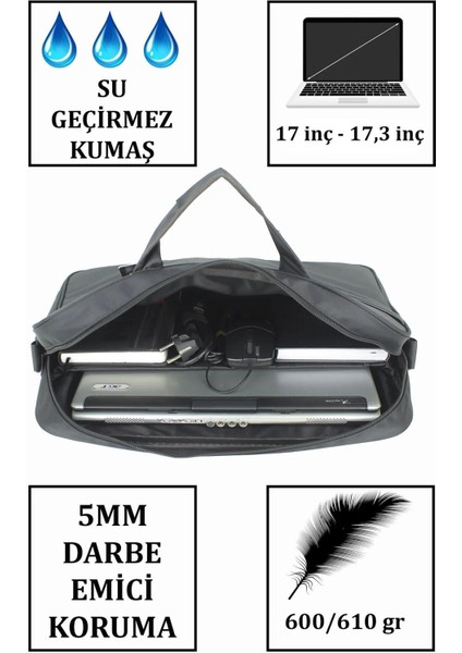 Terzi Bey Unisex 17,3 Inç Standart Siyah Laptop El / Omuz Evrak Çantası Case Club