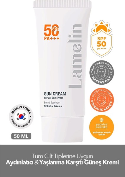 Aydınlatıcı Yaşlanma Önleyici Spf 50 + Pa +++ Hafif Güneş Kremi Lamelin Sun Cream 50 ml