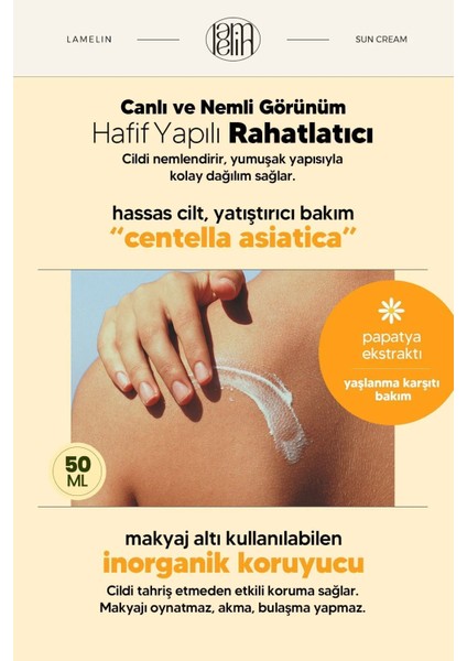 Aydınlatıcı Yaşlanma Önleyici Spf 50 + Pa +++ Hafif Güneş Kremi Lamelin Sun Cream 50 ml