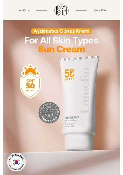 Aydınlatıcı Yaşlanma Önleyici Spf 50 + Pa +++ Hafif Güneş Kremi Lamelin Sun Cream 50 ml