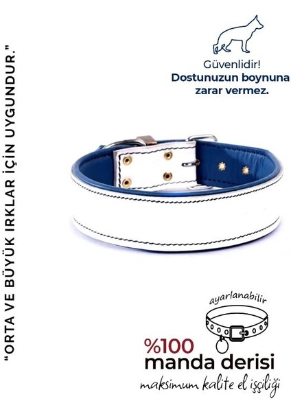Beyaz Köpek Boyun Tasması Hakiki Deri