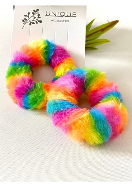 Gökkuşağı Tüylü Çocuk Peluş Simit Toka