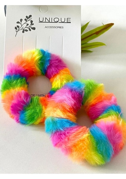 Gökkuşağı Tüylü Çocuk Peluş Simit Toka fiyatları