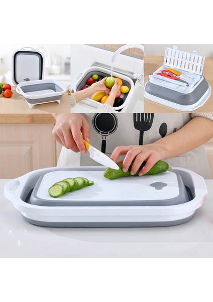 Gri Stil Katlanabilir Çok Fonksiyonlu Doğrayıcı Kesme Tahtası Katlanabilir Süzgeç Sebze Meyve Yıkama Sepeti Kase Mutfak Düzenleyici Aracı (Yurt Dışından) fiyatları
