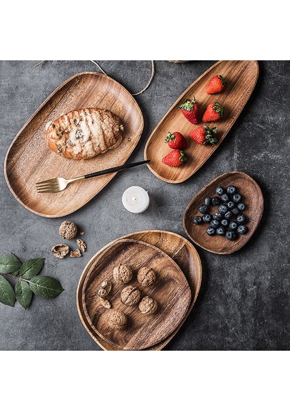 No.5 Tarzı Düzensiz Oval Ceviz Ağaç Yuvarlak Pasta Servis Tabak Dikdörtgen Yiyecek Tabağı Kuru Meyve Saklama Tepsi Tatlı Sofra Malzemeleri (Yurt Dışından)