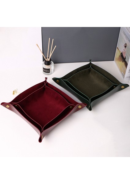 Ordu Yeşili Tarzı 25 cm Katlanabilir Saklama Tepsiler Ev Dekoratif Zar Tepsileri Anahtar Cüzdan Bozuk Para Pu Deri Tepsiler Masa Oyunları Masaüstü Saklama Kutusu (Yurt Dışından) indirimleri