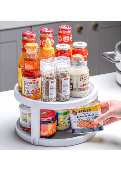 Çift Katmanlı Stil Çift Katmanlı Mutfak Depolama Tepsisi Baharatlık Rafı 360 Derece Dönebilen Tepsi Mutfak Düzenleyici Alan Tasarrufu Sağlayan Yuvarlak Tepsi (Yurt Dışından) fırsatları