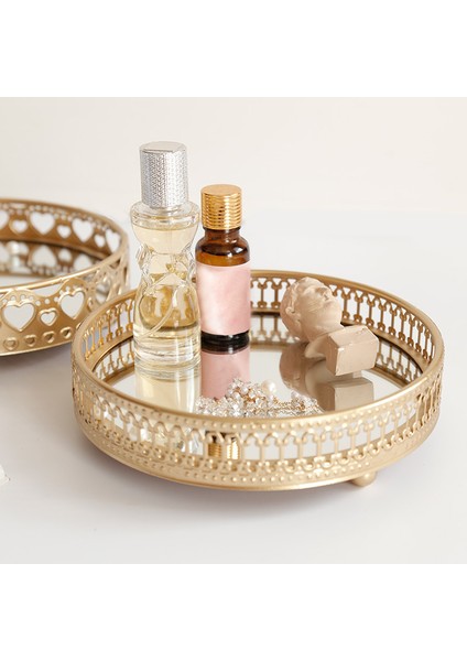 Stil 2 Stili Retro Stil Altın Demir Zarif Cam Ayna Taban Tepsi Yatak Odası Masaüstü Takı Kozmetik Saklama Tepsiği (Yurt Dışından) fırsatları