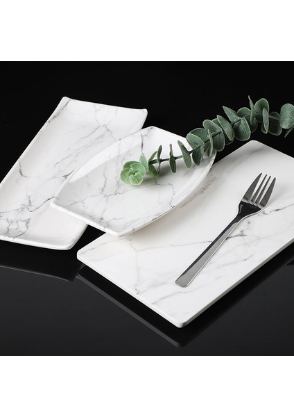 Square Plate Style Mermer Desenli Melamin Saklama Tepsisi Tatlı Meyve Kek Atıştırmalık Tabak Masaüstü Ürünleri Otel Restoran Kafe Çay Kahve Sunum Tepsisi (Yurt Dışından)