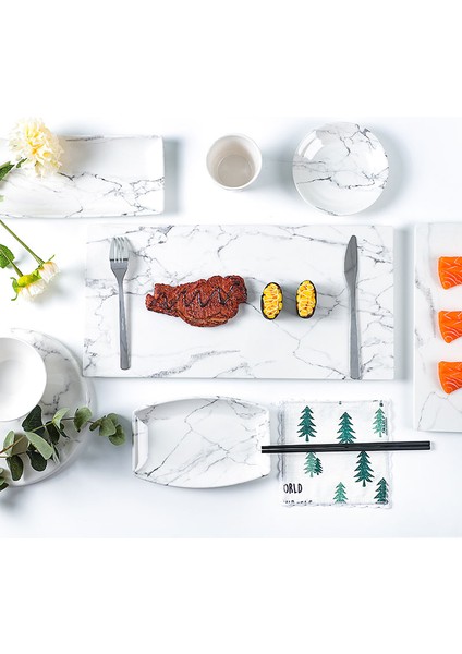 Square Plate Style Mermer Desenli Melamin Saklama Tepsisi Tatlı Meyve Kek Atıştırmalık Tabak Masaüstü Ürünleri Otel Restoran Kafe Çay Kahve Sunum Tepsisi (Yurt Dışından)