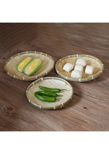C 22CM Stili El Yapımı Bambu Süzgeç Bambu Sal Raft Yuvarlak Tırmık Meyve Ekmek Saklama Sepeti Dekorasyon Mutfak Saklama Odası (Yurt Dışından) indirimleri