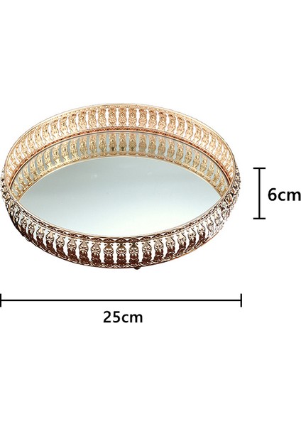 Altın 25CM Tarzı Vintage Demir Cam Ayna Tepsi Ev Masaüstü Dekoratif Meyve Takı Kozmetik Saklama Tabak (Yurt Dışından)