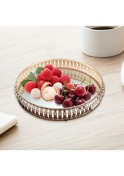 Altın 25CM Tarzı Vintage Demir Cam Ayna Tepsi Ev Masaüstü Dekoratif Meyve Takı Kozmetik Saklama Tabak (Yurt Dışından) modelleri