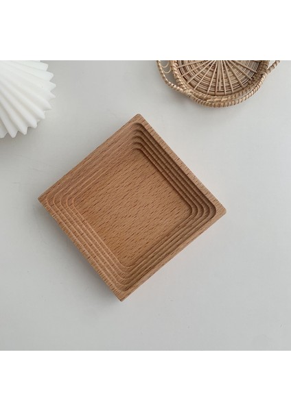 10.5X10.5X2CM Stili Nordik Tarzı Kayın Ahşap Spiralli Kare Şekilli Takı Tepsisi Mumluk Depolama Rafı Ev Düzenleyici Dekorasyon Aksesuarları (Yurt Dışından)