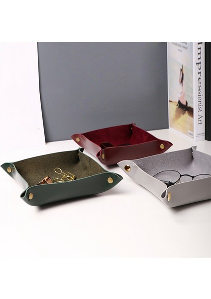 Kırmızı L 25 x 25CM Stili Depolama Tepsileri Kare Tepsi Takı Telefon Madeni Para Masaüstü Kutusu Eşya Kutuları Masa Dekorasyon Anahtar Cüzdan Tepsiler Dekoratif (Yurt Dışından) modelleri