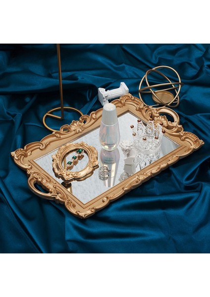 C Tipi Altın Stili Avrupa Depolama Tepsi Kozmetik Tepsi Depolama Tabak Parfüm Tabak Retro Bakkal Ayna Vintage Avrupa Ayna Gösteri Altın (Yurt Dışından) indirimleri