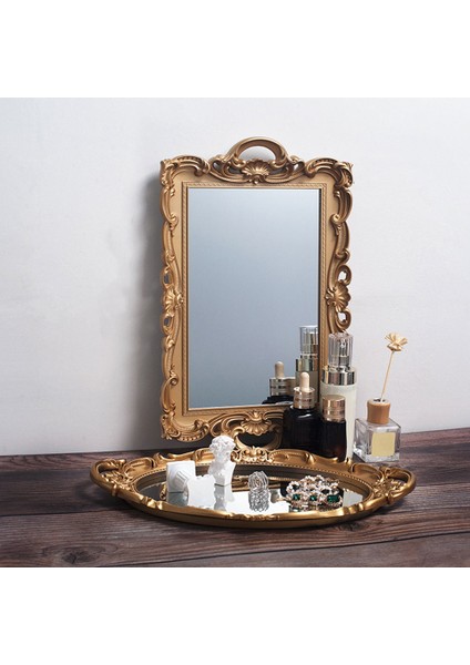 B Tipi Altın Stili Avrupa Depolama Tepsi Kozmetik Tepsi Depolama Tabak Parfüm Tabak Retro Bakkal Ayna Vintage Avrupa Ayna Gösteri Altın (Yurt Dışından) modelleri