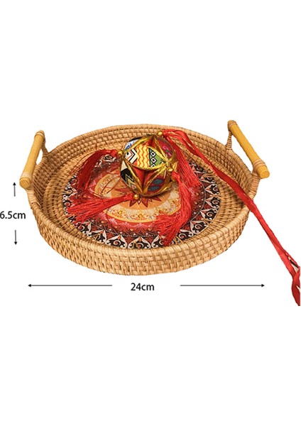 Bm Stili El Yapımı Hasır Sepet Saplı Meyve Kek Atıştırmalık Kahve Tabak Akşam Yemeği Servis Tepsi Masa Saklama Kabı Düzenleyici (Yurt Dışından)