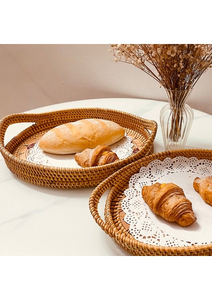 Bm Stili El Yapımı Hasır Sepet Saplı Meyve Kek Atıştırmalık Kahve Tabak Akşam Yemeği Servis Tepsi Masa Saklama Kabı Düzenleyici (Yurt Dışından) modelleri