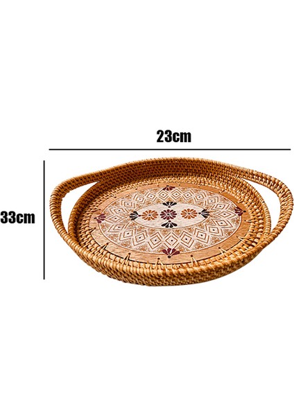 As Tarzı El Yapımı Hasır Sepet Saplı Meyve Kek Atıştırmalık Kahve Tabak Akşam Yemeği Servis Tepsi Masa Saklama Kabı Düzenleyici (Yurt Dışından)