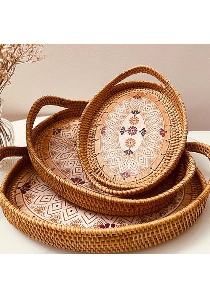 As Tarzı El Yapımı Hasır Sepet Saplı Meyve Kek Atıştırmalık Kahve Tabak Akşam Yemeği Servis Tepsi Masa Saklama Kabı Düzenleyici (Yurt Dışından) fiyatları