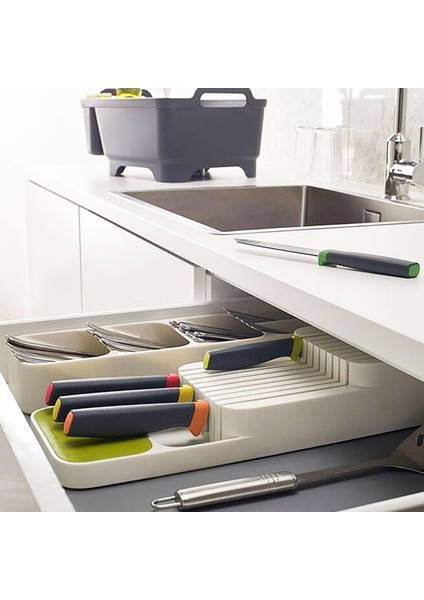 Beyaz Stil Mutfak Depolama Rafı Mutfak Çekmece Çatal Bıçak Depolama Kutusu Çatal Bıçak Depolama Tepsisi Kaşık Çatal Düzenleyici Ayrı Bıçak Tutucu (Yurt Dışından) fiyatları