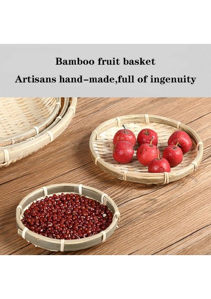 13CM Tarzı El Yapımı Dokuma Bambu Süzgeç Bambu Sal Raft Yuvarlak Tıraş Kepçesi Kendin Yap Dekoratif Meyve Ekmek Sepeti Mutfak Depolama (Yurt Dışından)