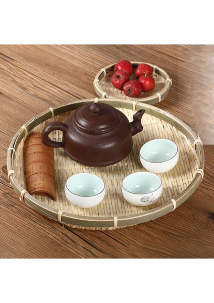 13CM Tarzı El Yapımı Dokuma Bambu Süzgeç Bambu Sal Raft Yuvarlak Tıraş Kepçesi Kendin Yap Dekoratif Meyve Ekmek Sepeti Mutfak Depolama (Yurt Dışından)