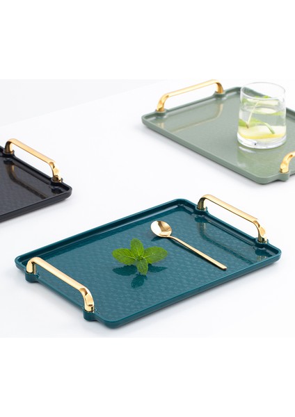 Küçük Mavi Stil Osborn Nordic Tarzı Altın Plastik Renkli Saklama Dekoratif Sunum Tepsisi Kulplarla (Yurt Dışından) modelleri