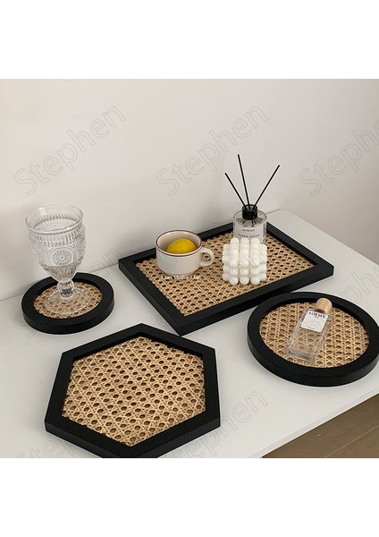 BK-32X23CM Stili Kore Ins Tarzı Ahşap Hasır Kahve Masası Tepsi Modern Basitlik Oturma Odası Masa Üstü Çay Bardağı Şarap Set Saklama Tepsisi Ev Dekorasyonu (Yurt Dışından) fiyatları