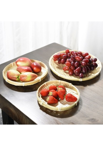 26CM Tarzı El Yapımı Dokuma Bambu Süzgeç Bambu Sal Raft Yuvarlak Tıraş Kepçesi Kendin Yap Dekoratif Meyve Ekmek Sepeti Mutfak Depolama (Yurt Dışından)