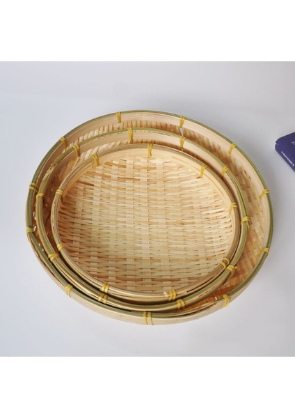 26CM Tarzı El Yapımı Dokuma Bambu Süzgeç Bambu Sal Raft Yuvarlak Tıraş Kepçesi Kendin Yap Dekoratif Meyve Ekmek Sepeti Mutfak Depolama (Yurt Dışından)