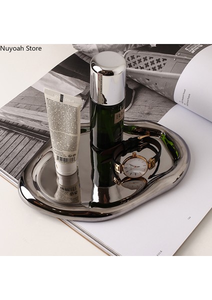 Gümüş-19,5cm Stili Modern Seramik Gümüş Kaplama Tabak Masa Üstü Dekorasyon Yaratıcı Sanat Mürekkep Nokta Saklama Tepsi Mutfak Oturma Odası Dekorasyon Tabak (Yurt Dışından) indirimleri
