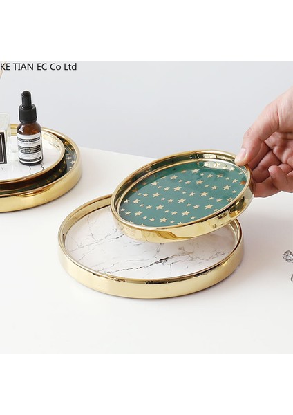 F-Küçük Stil Avrupa Tarzı Seramik Takı Kutusu Mermer Desen Aromaterapi Mum Saklama Tepsisi Ev Yaratıcı Yuvarlak Takı Seti Çay Tepsisi Deko (Yurt Dışından) indirimleri