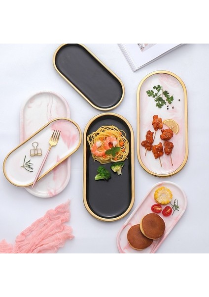 No.7 Tarzı Altın Kaplama Mermer Saklama Tepsi Seramik Avrupa Şarj Tabakları Yiyecek Meyve Tatlı Oval Tabak Takı Tepsi Süs Tabak Sunum Tabağı (Yurt Dışından) fiyatları