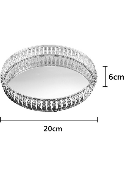 Gümüş 20CM Tarzı Vintage Demir Cam Ayna Tepsi Ev Masaüstü Dekoratif Meyve Takı Kozmetik Saklama Tabak (Yurt Dışından)